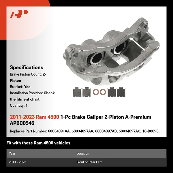 2011-2023 Ram 4500 1-Pc Brake Caliper 2-Piston A-Premium APBC0546