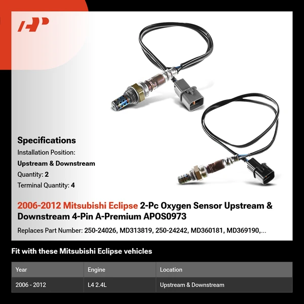 2006-2012 Mitsubishi Eclipse 2-Pc Oxygen Sensor Upstream & Downstream 4-Pin A-Premium APOS0973