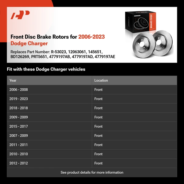 Front Disc Brake Rotors for 2006-2023 Dodge Charger