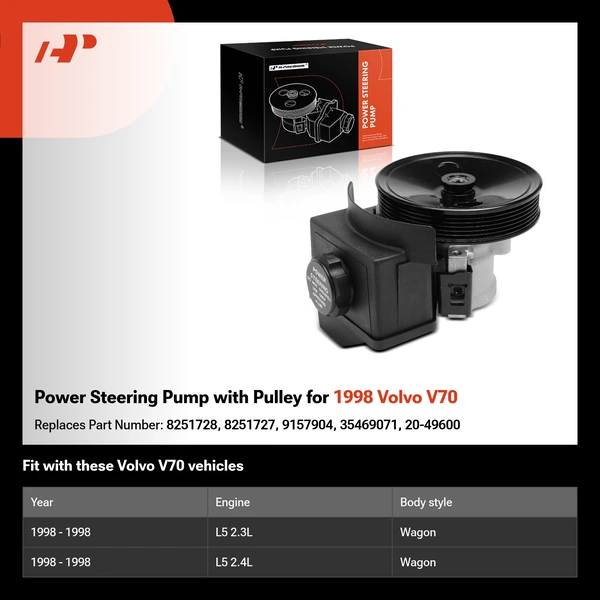 Power Steering Pump with Pulley for 1998 Volvo V70
