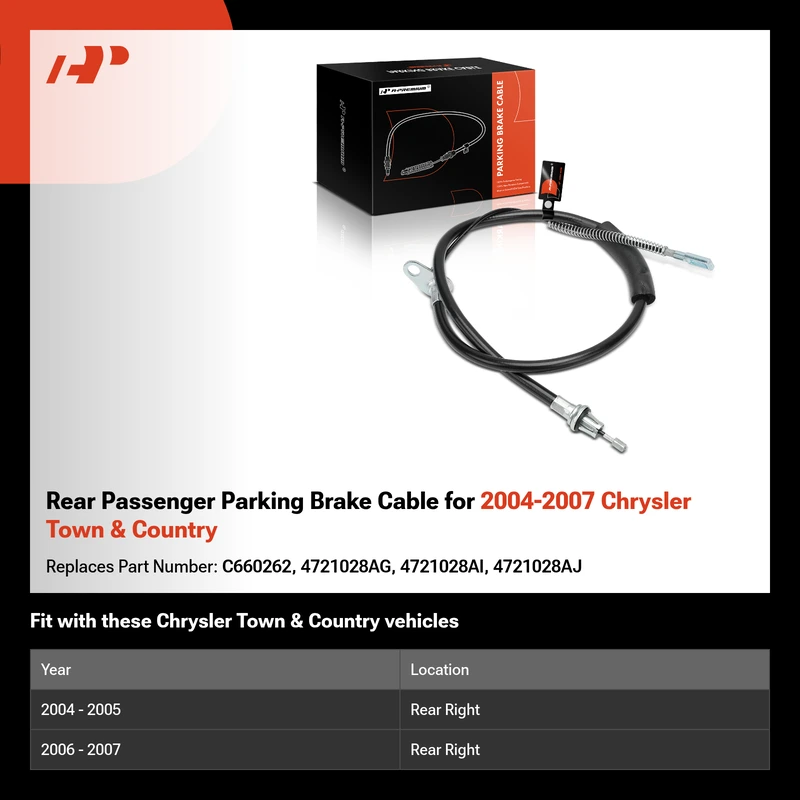 Rear Passenger Parking Brake Cable for 2004-2007 Chrysler Town & Country