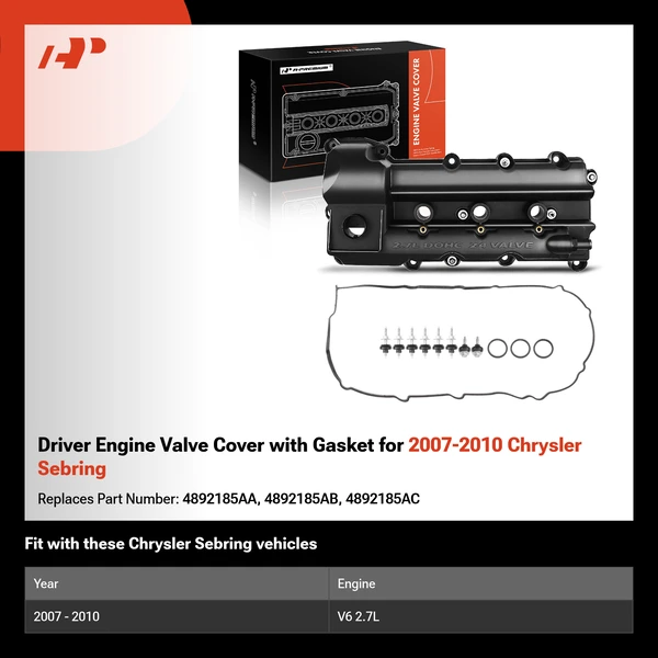 Driver Engine Valve Cover with Gasket for 2007-2010 Chrysler Sebring