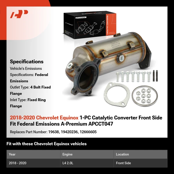 2018-2020 Chevrolet Equinox 1-PC Catalytic Converter Front Side Fit Federal Emissions A-Premium APCCT047