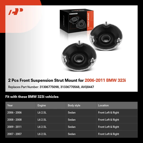 2 Pcs Front Suspension Strut Mount for 2006-2011 BMW 323i