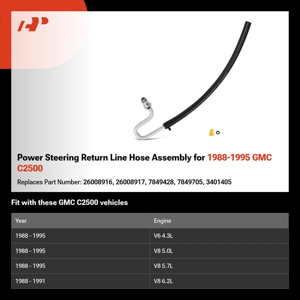 Power Steering Return Line Hose Assembly for 1988-1995 GMC C2500