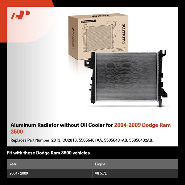 Aluminum Radiator without Oil Cooler for 2004-2009 Dodge Ram 3500