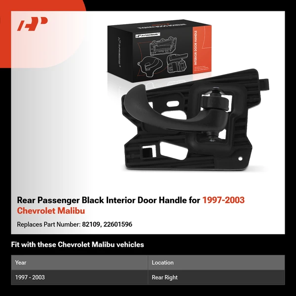 Rear Passenger Black Interior Door Handle for 1997-2003 Chevrolet Malibu