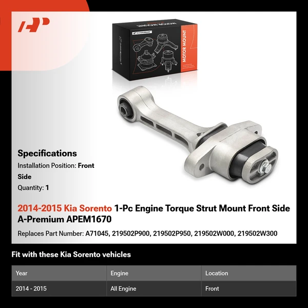 2014-2015 Kia Sorento 1-Pc Engine Torque Strut Mount Front Side A-Premium APEM1670