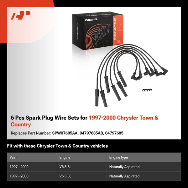 6 Pcs Spark Plug Wire Sets for 1997-2000 Chrysler Town & Country