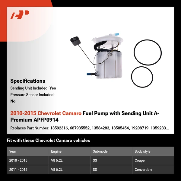 2010-2015 Chevrolet Camaro Fuel Pump with Sending Unit A-Premium APFP0914