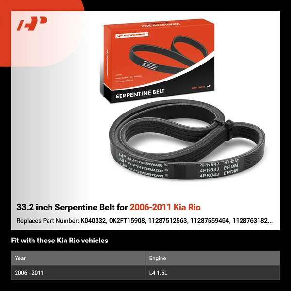 33.2 inch Serpentine Belt for 2006-2011 Kia Rio