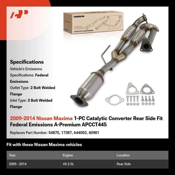 2009-2014 Nissan Maxima 1-PC Catalytic Converter Rear Side Fit Federal Emissions A-Premium APCCT445