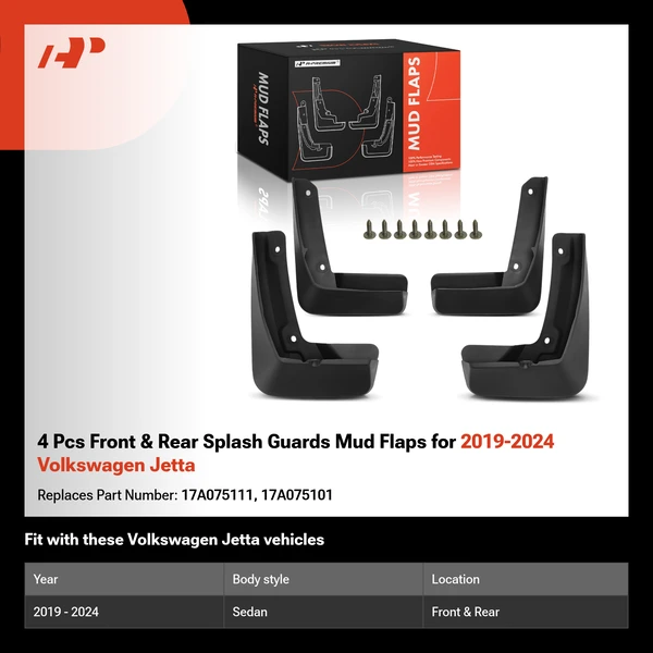 4 Pcs Front & Rear Splash Guards Mud Flaps for 2019-2024 Volkswagen Jetta