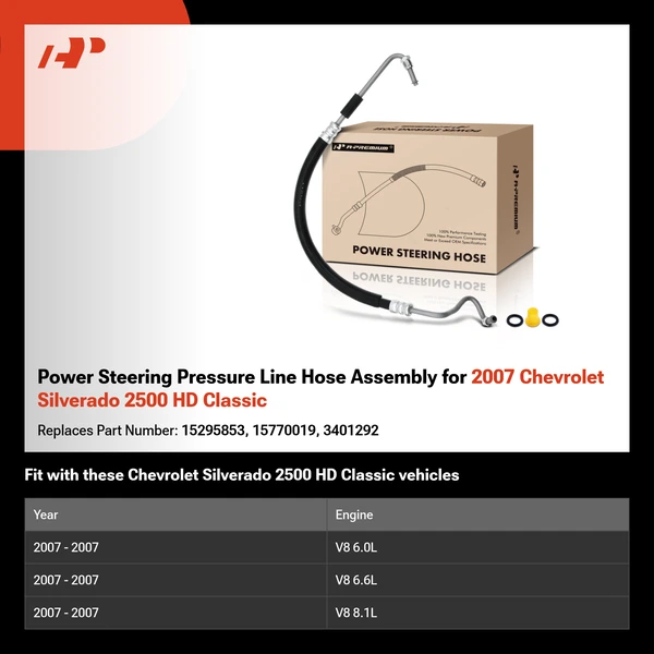 Power Steering Pressure Line Hose Assembly for 2007 Chevrolet Silverado 2500 HD Classic