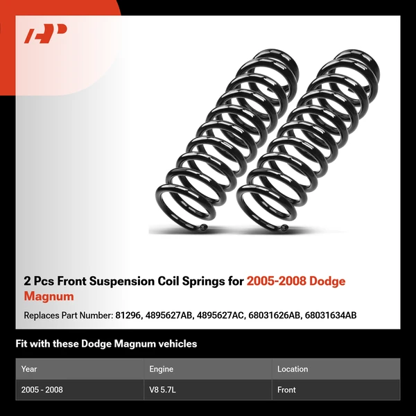 2 Pcs Front Suspension Coil Springs for 2005-2008 Dodge Magnum