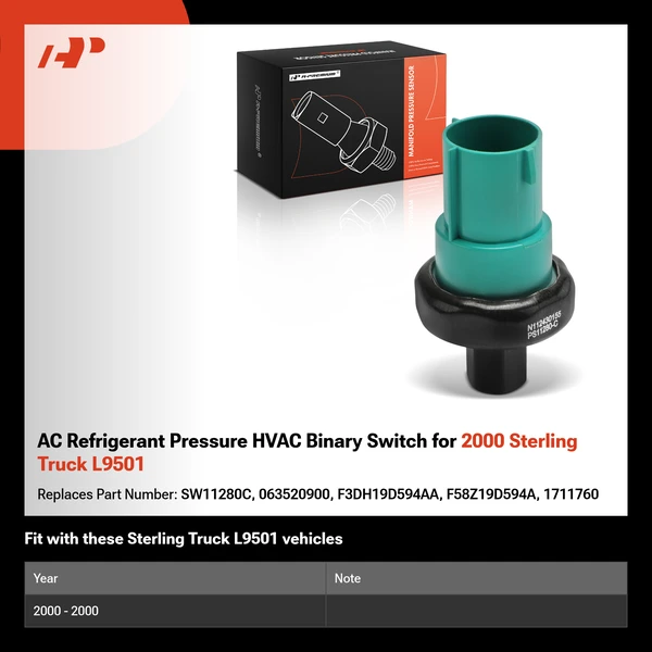 AC Refrigerant Pressure HVAC Binary Switch for 2000 Sterling Truck L9501