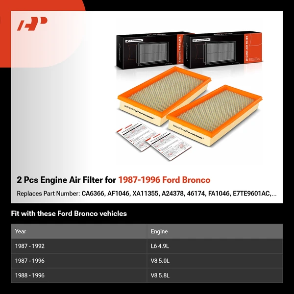 2 Pcs Engine Air Filter for 1987-1996 Ford Bronco