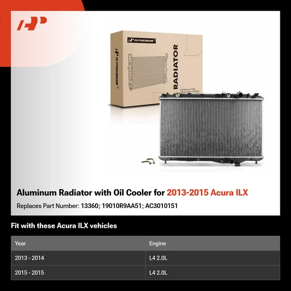 Aluminum Radiator with Oil Cooler for 2013-2015 Acura ILX