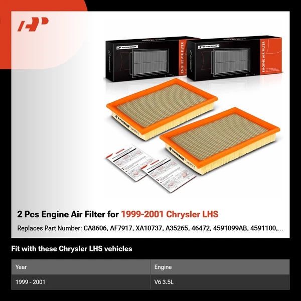 2 Pcs Engine Air Filter for 1999-2001 Chrysler LHS