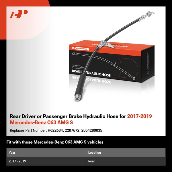 Rear Driver or Passenger Brake Hydraulic Hose for 2017-2019 Mercedes-Benz C63 AMG S