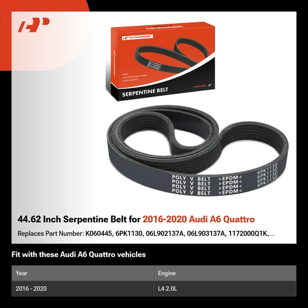 44.62 Inch Serpentine Belt for 2016-2020 Audi A6 Quattro