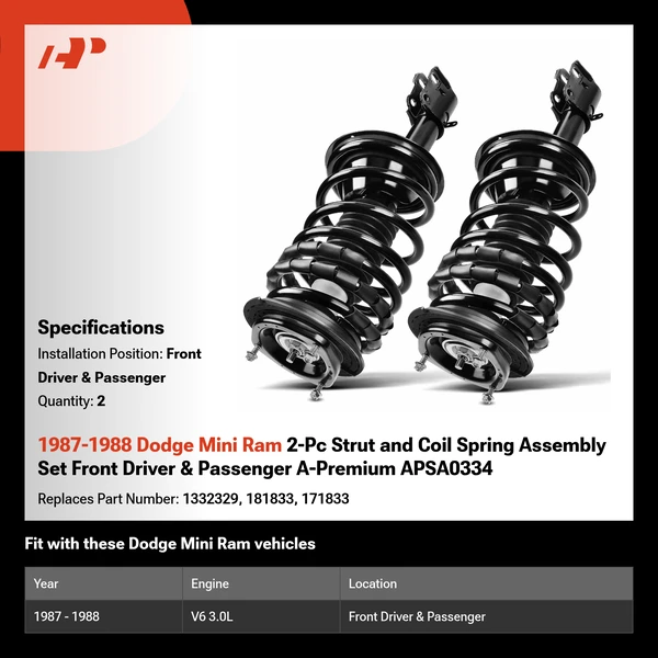 1987-1988 Dodge Mini Ram 2-Pc Strut and Coil Spring Assembly Set Front Driver & Passenger A-Premium APSA0334