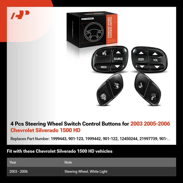 4 Pcs Steering Wheel Switch Control Buttons for 2003 2005-2006 Chevrolet Silverado 1500 HD