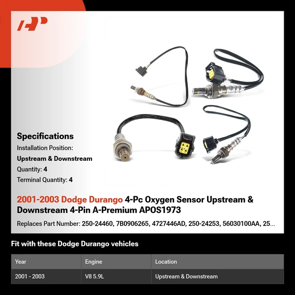 2001-2003 Dodge Durango 4-Pc Oxygen Sensor Upstream & Downstream 4-Pin A-Premium APOS1973