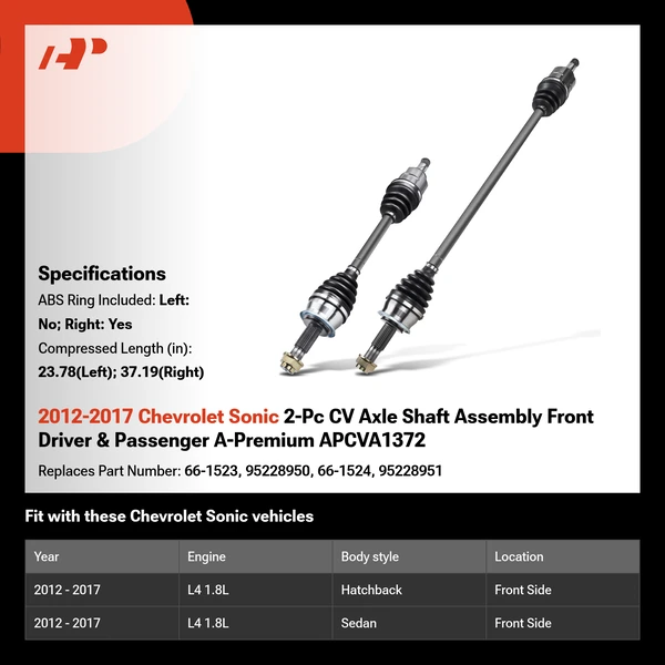 2012-2017 Chevrolet Sonic 2-Pc CV Axle Shaft Assembly Front Driver & Passenger A-Premium APCVA1372