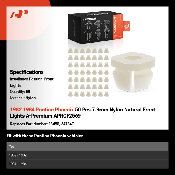 1982 1984 Pontiac Phoenix 50 Pcs 7.9mm Nylon Natural Front Lights A-Premium APRCF2569