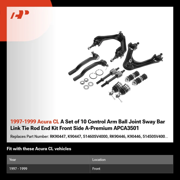 1997-1999 Acura CL A Set of 10 Control Arm Ball Joint Sway Bar Link Tie Rod End Kit Front Side A-Premium APCA3501