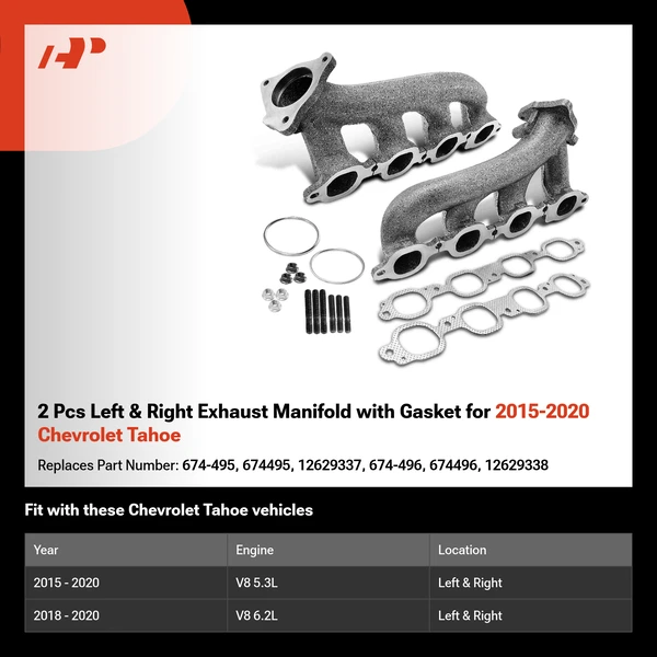 2 Pcs Left & Right Exhaust Manifold with Gasket for 2015-2020 Chevrolet Tahoe