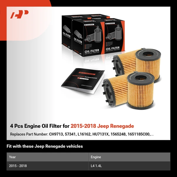 4 Pcs Engine Oil Filter for 2015-2018 Jeep Renegade