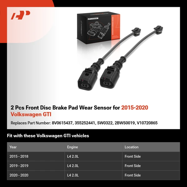 2 Pcs Front Disc Brake Pad Wear Sensor for 2015-2020 Volkswagen GTI