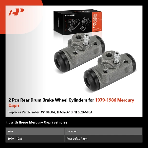 2 Pcs Rear Drum Brake Wheel Cylinders for 1979-1986 Mercury Capri