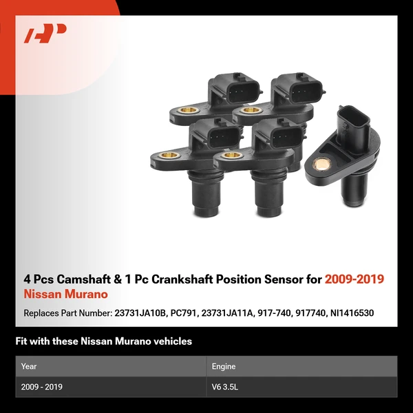 4 Pcs Camshaft & 1 Pc Crankshaft Position Sensor for 2009-2019 Nissan Murano