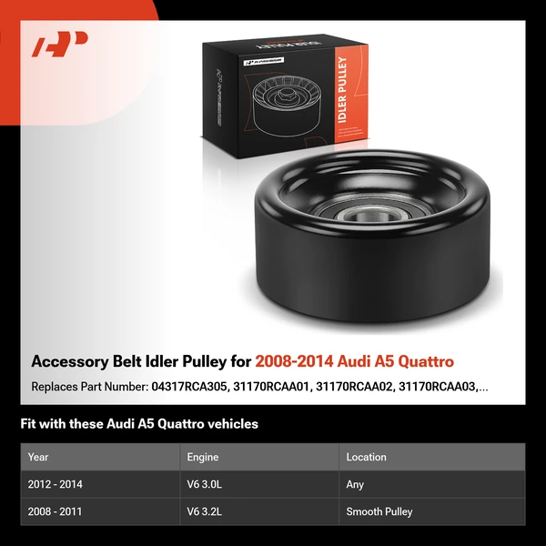 Accessory Belt Idler Pulley for 2008-2014 Audi A5 Quattro