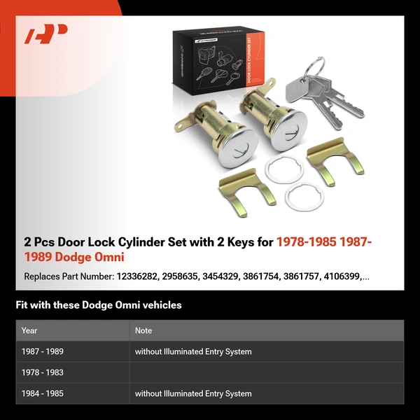 2 Pcs Door Lock Cylinder Set with 2 Keys for 1978-1985 1987-1989 Dodge Omni