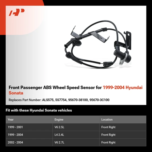 Front Passenger ABS Wheel Speed Sensor for 1999-2004 Hyundai Sonata