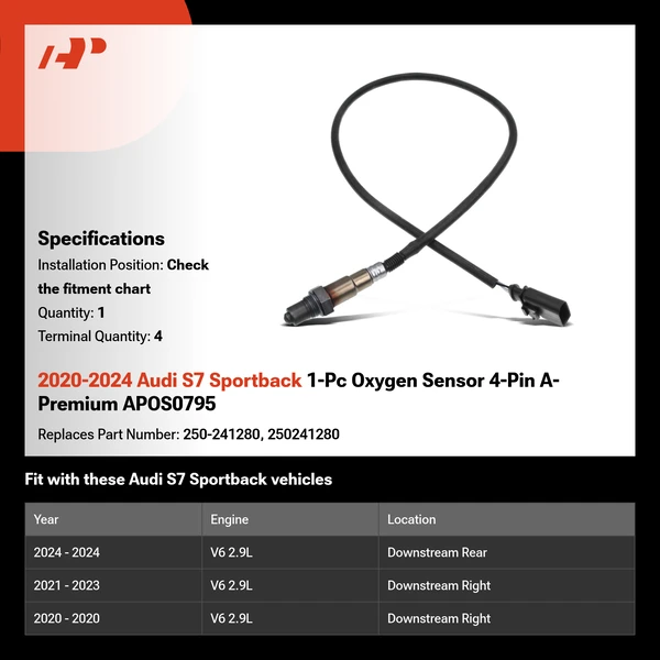 2020-2024 Audi S7 Sportback 1-Pc Oxygen Sensor 4-Pin A-Premium APOS0795