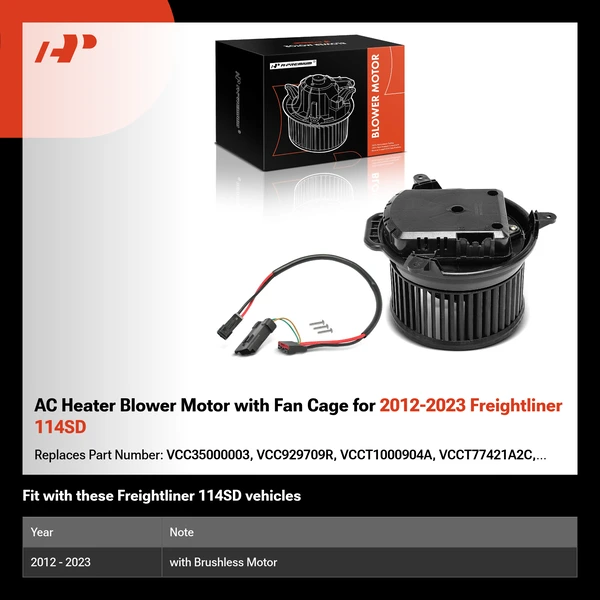 AC Heater Blower Motor with Fan Cage for 2012-2023 Freightliner 114SD