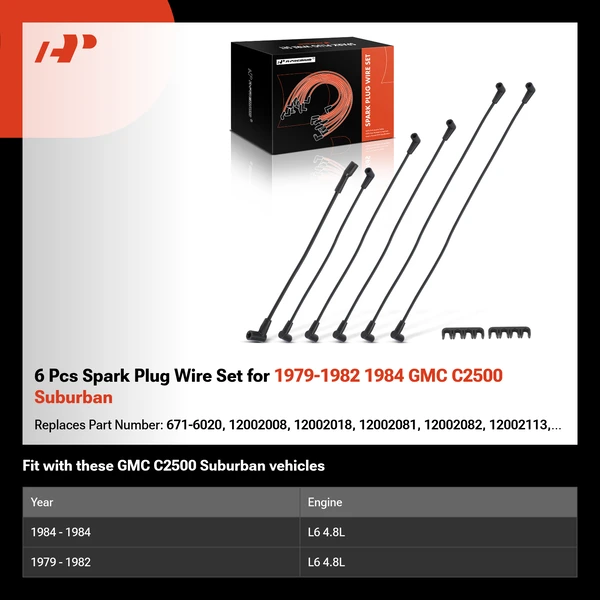 6 Pcs Spark Plug Wire Set for 1979-1982 1984 GMC C2500 Suburban