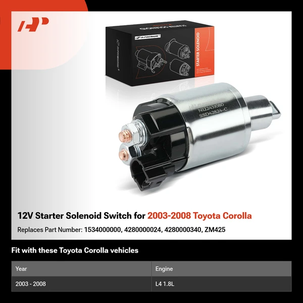 12V Starter Solenoid Switch for 2003-2008 Toyota Corolla