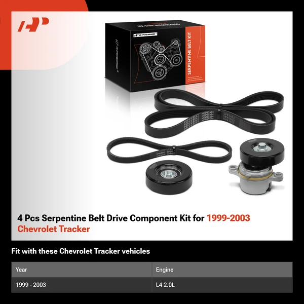 4 Pcs Serpentine Belt Drive Component Kit for 1999-2003 Chevrolet Tracker