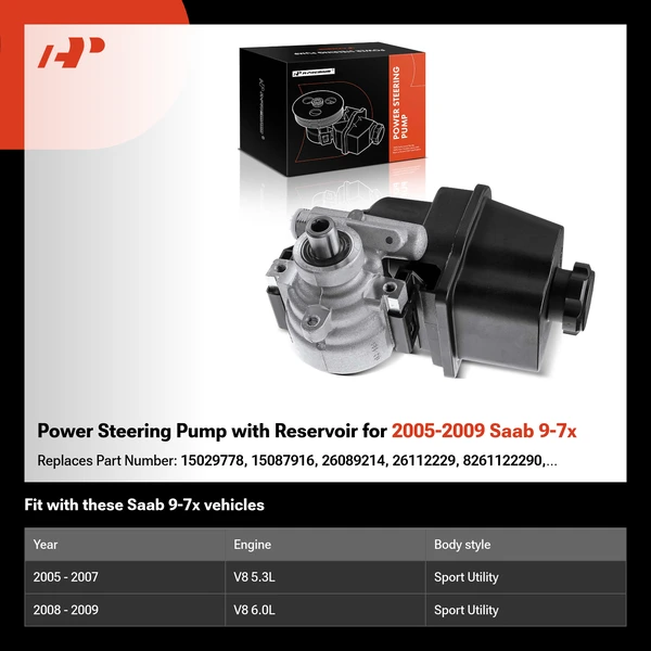 Power Steering Pump with Reservoir for 2005-2009 Saab 9-7x