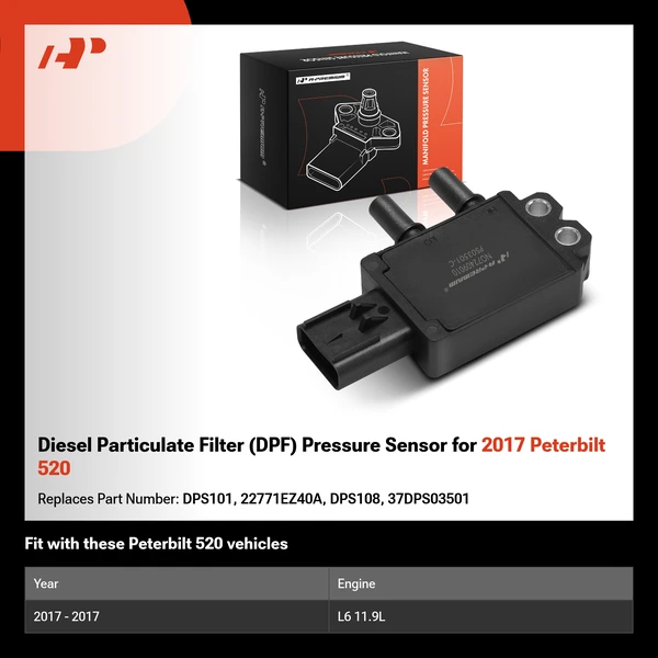 Diesel Particulate Filter (DPF) Pressure Sensor for 2017 Peterbilt 520