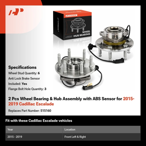 2 Pcs Wheel Bearing & Hub Assembly with ABS Sensor for 2015-2019 Cadillac Escalade