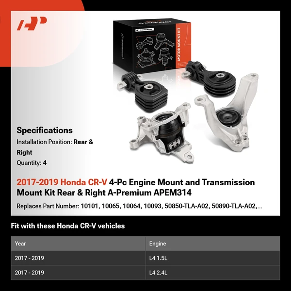2017-2019 Honda CR-V 4-Pc Engine Mount and Transmission Mount Kit Rear & Right A-Premium APEM314