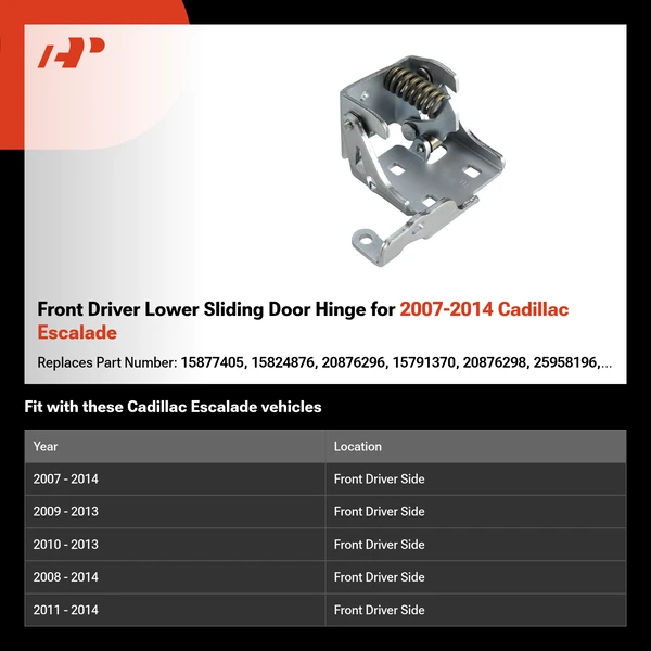 Front Driver Lower Sliding Door Hinge for 2007-2014 Cadillac Escalade