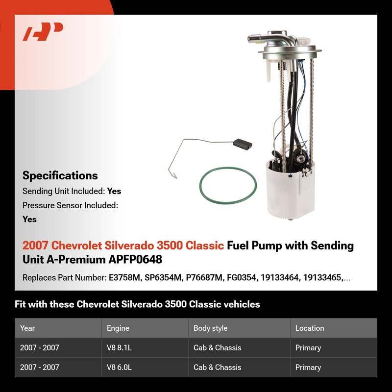 2007 Chevrolet Silverado 3500 Classic Fuel Pump with Sensor with Sending Unit A-Premium APFP0648